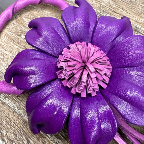 Genuine Leather Flower Purse Charm Leather Purple Spring Bag Charm NEW FAST SHIP - Picture 6 of 8